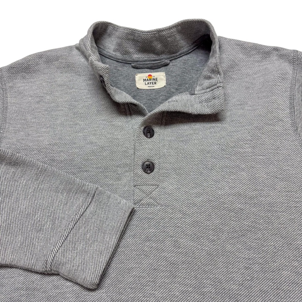 Marine Layer Sweater Mens Medium Gray Herringbone Henley Knit Pullover Outdoor
